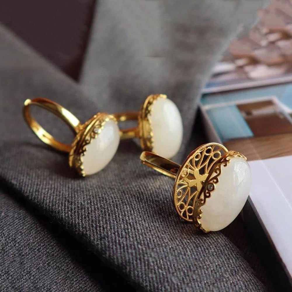 S925 Silver with Natural White Jade Oval Incense Sachet Ring (Adjustable Opening) for Women Yoga Genuine 1