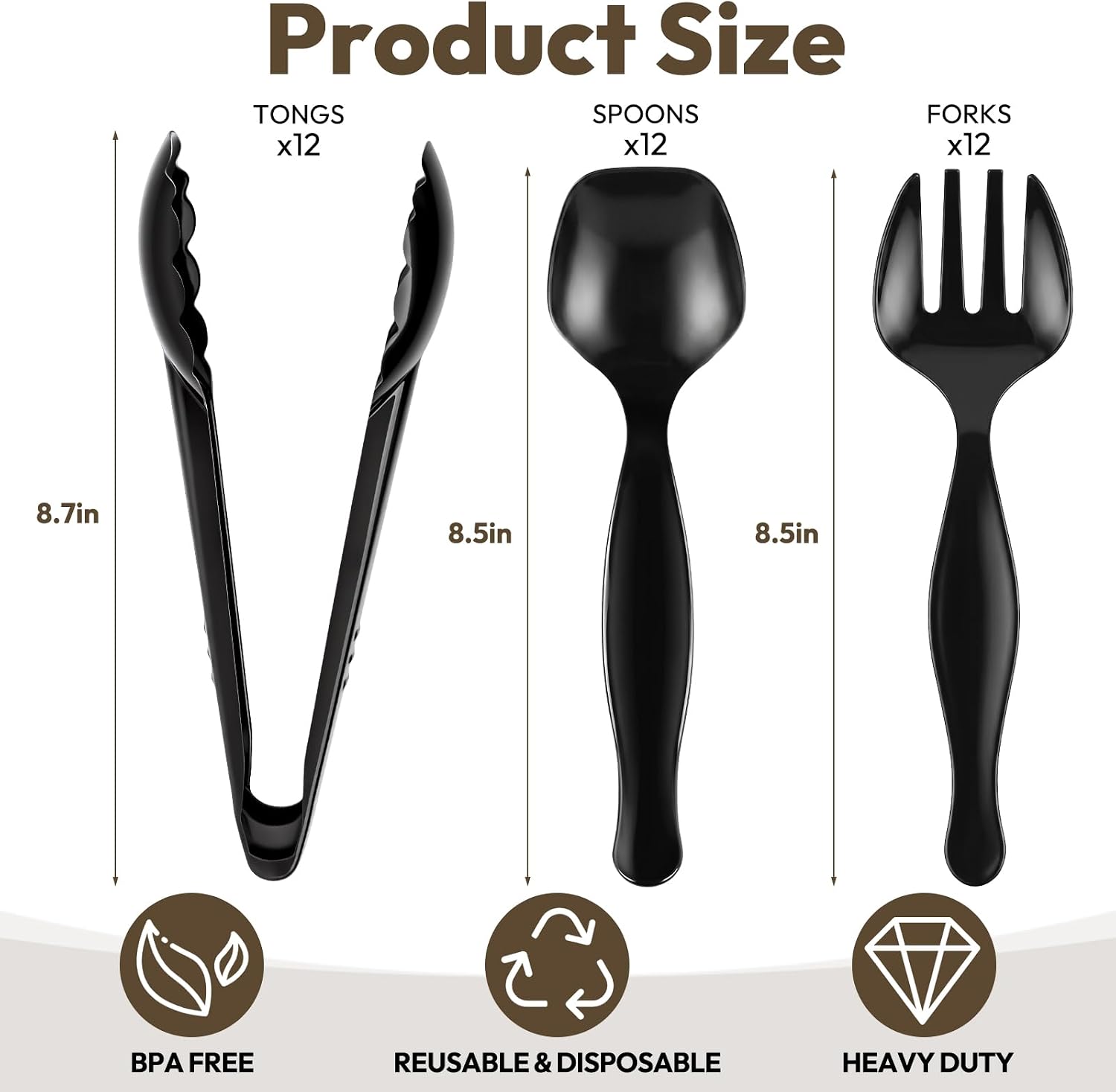 36Pcs Disposable Serving Utensils, 9-Inch Plastic Serving Utensils Set, Heavy Duty Plastic Spoons, Forks and Serving Tongs, for Buffet, Party, Wedding, Picnic image 2