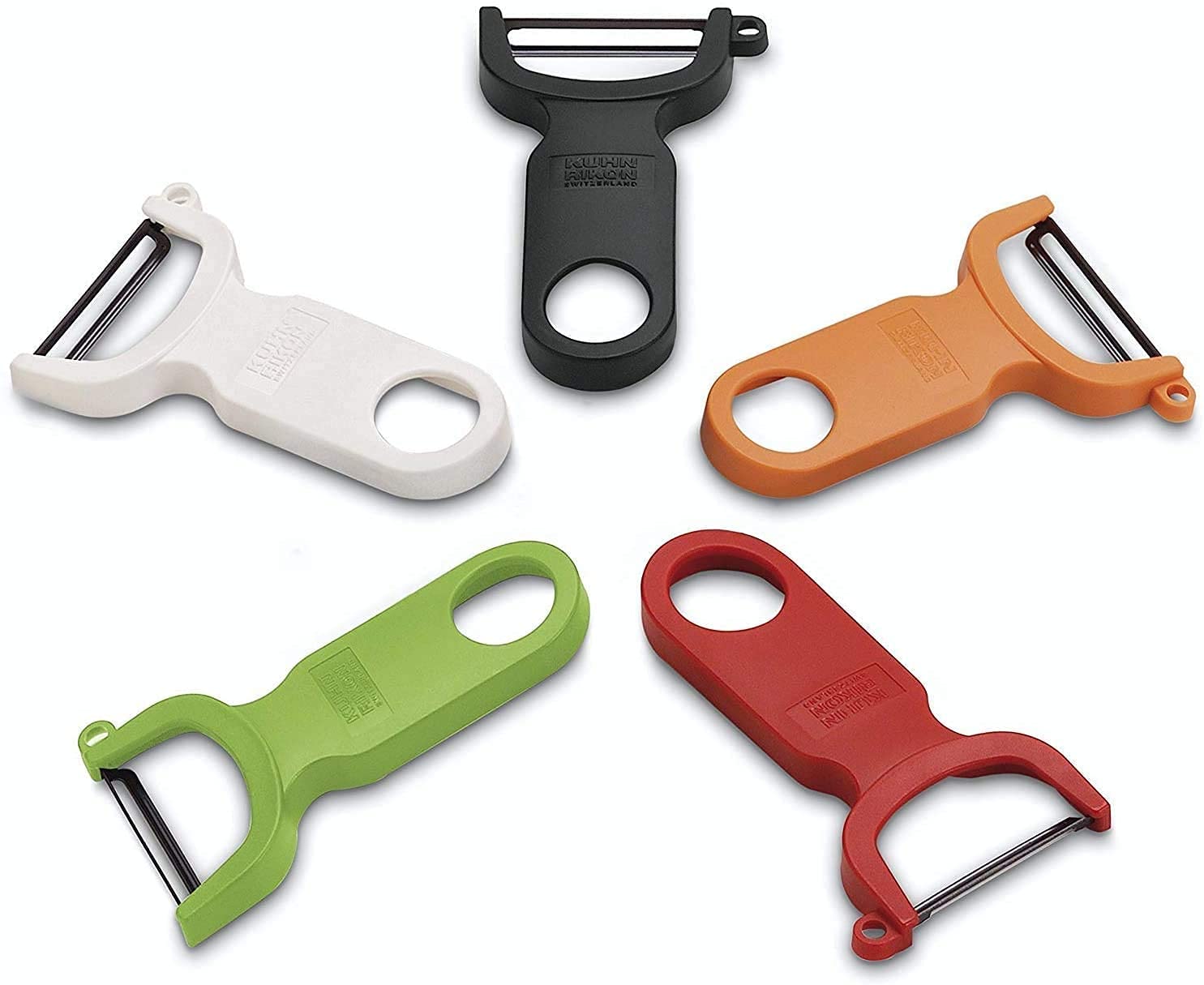 KUHN RIKON 24286 Swiss Peeler zestaw 2-częściowy, obieraczka do warzyw, ostrze ze stali nierdzewnej, czerwony i zielony, plastikowy
