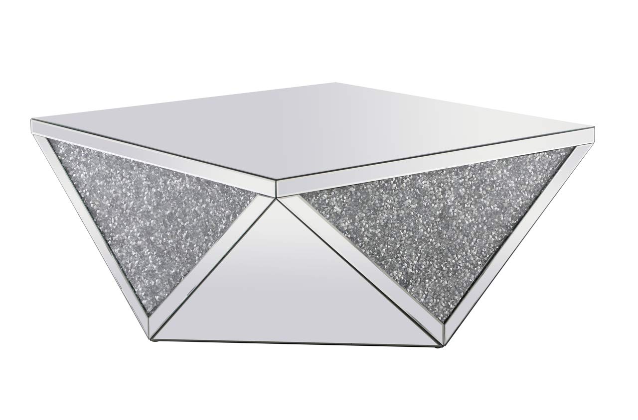 Elegant Decor Modern 38" Square Polygonal Silver Crystal Mirrored Coffee Table