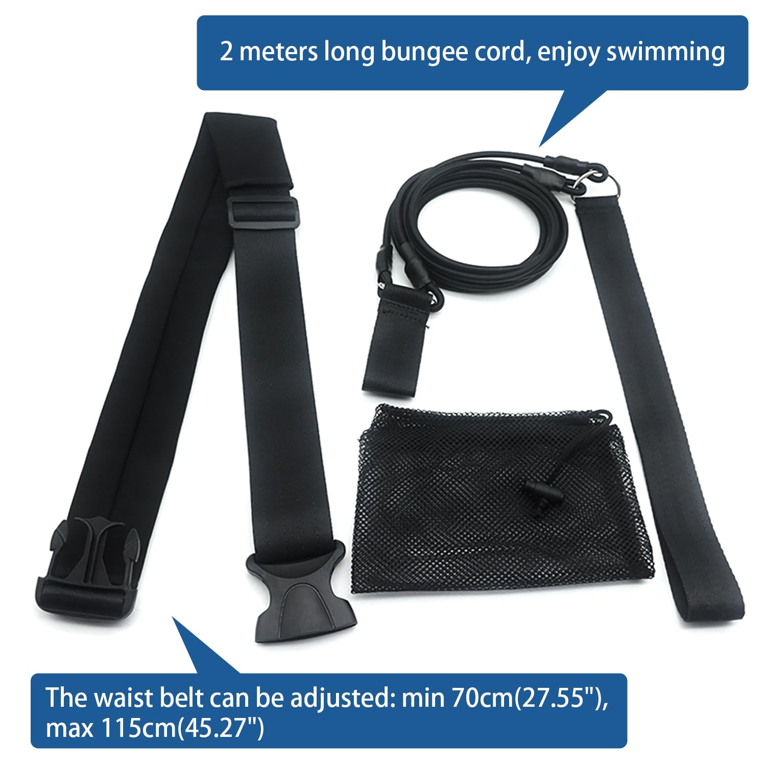 Cintura Da Nuoto Con Corda Elastica - Per Allenamento In Piscina, Regolabile Da 70 A 115 Cm, Nero - Foto 5