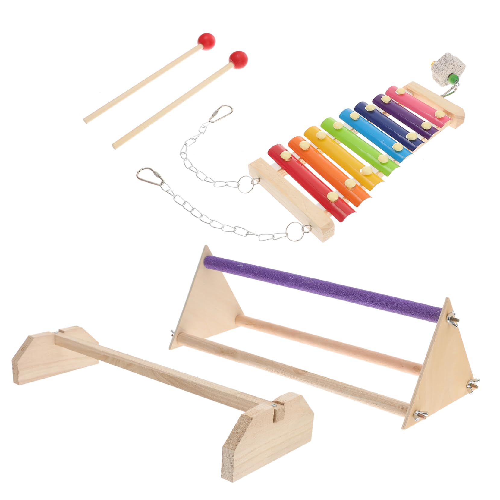 Generic 1 Set Stand Chicken Toys Bird Swing Pet Accessories Perch with Xylophone Parrot Cage Bird Chewing Toy Toys for Birds Parrot Toys Hamster Swing Bird Toys Wooden The Bird Indoor