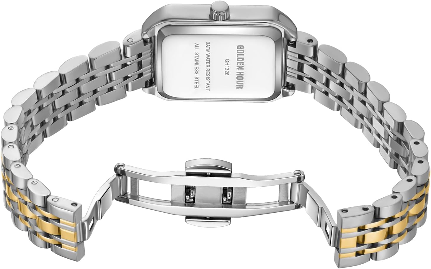 GOLDEN HOUR Women's Rectangular Quartz Watch, Gold Tone Stainless Steel Band