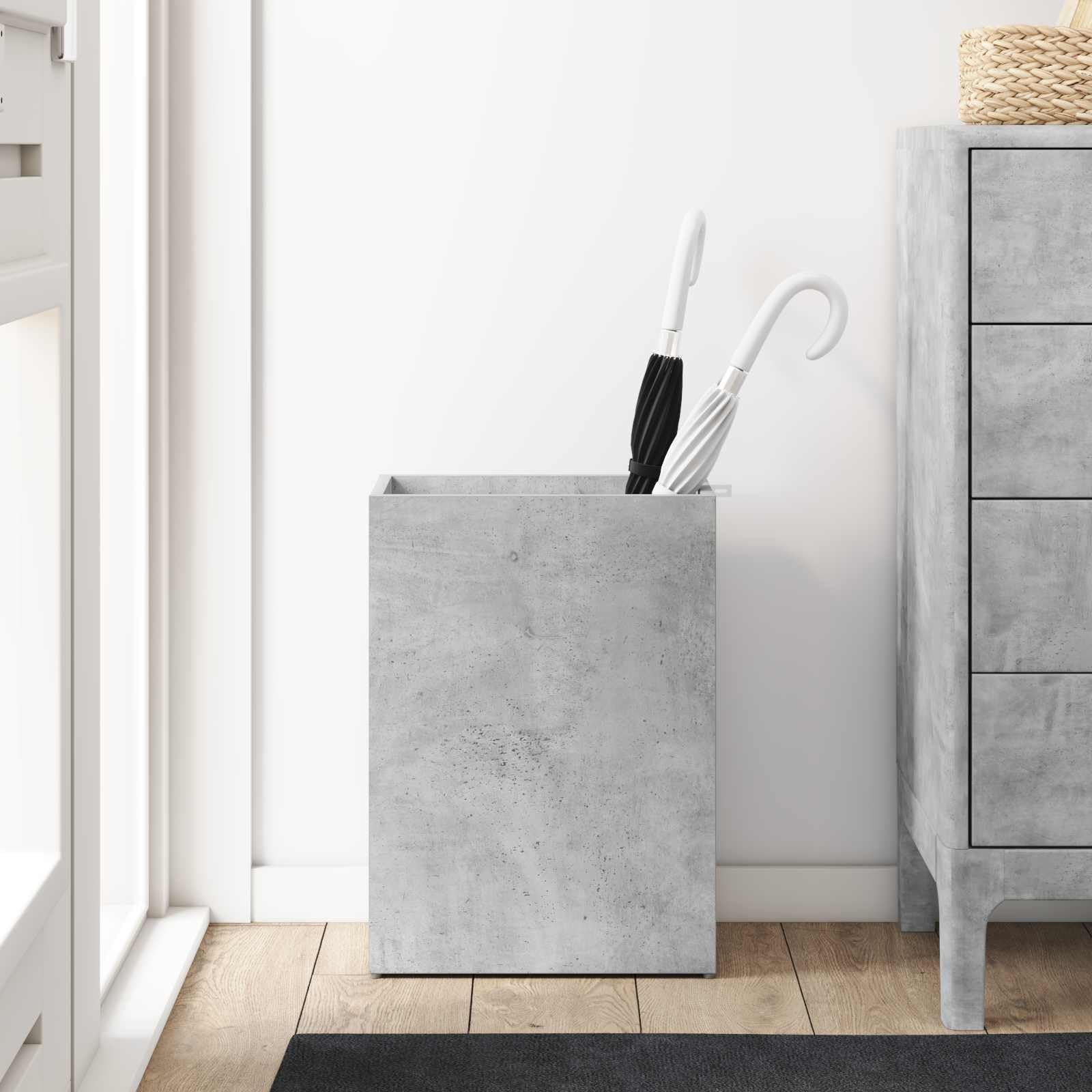 Portaombrelli in legno, moderno portaombrelli per corridoio e ingresso, design rettangolare, grigio cemento, 40 x 20 x 55,5 cm