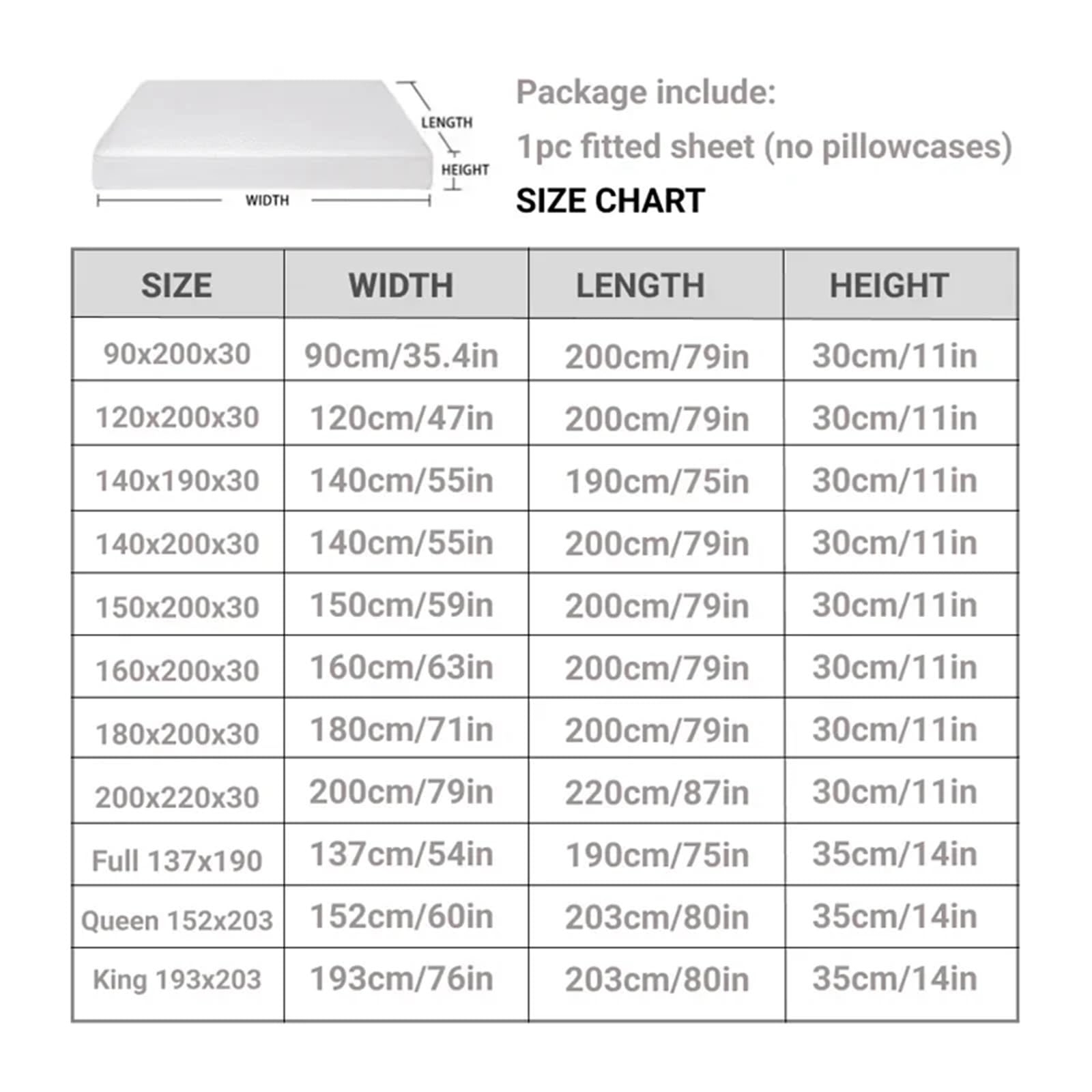Funda de colchón Impermeable Sábana Ajustable Protector Sin Funda Almohada para ColchóN(Light Grey,180x200x30cm)