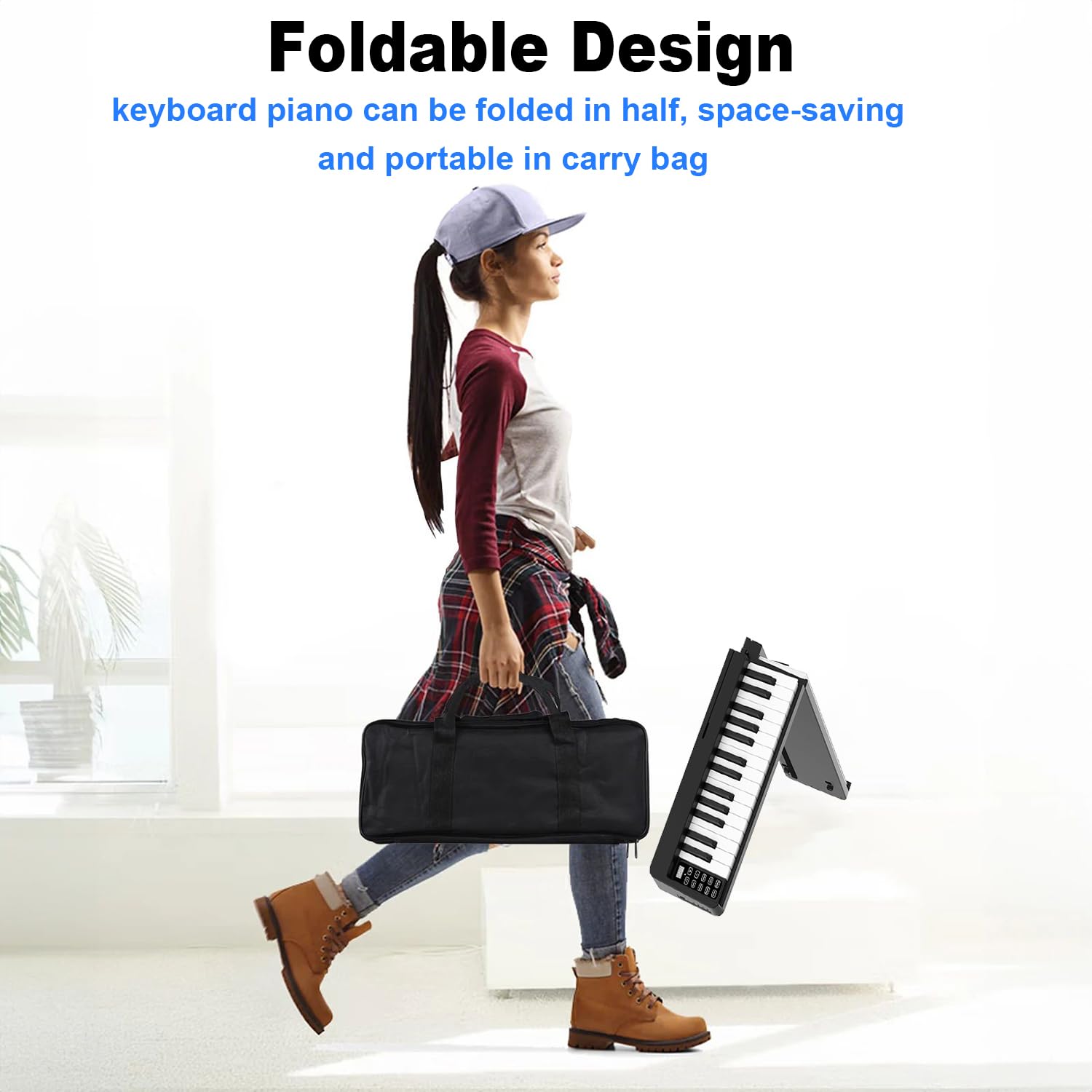 Keyboard Piano，Digital Piano，Dance Folding Piano Keyboard 61 Keys，mit Sustain-Pedal Berührungsempfindlichen Beleuchteten Tasten Tasche Wiederaufladbar Schwarz