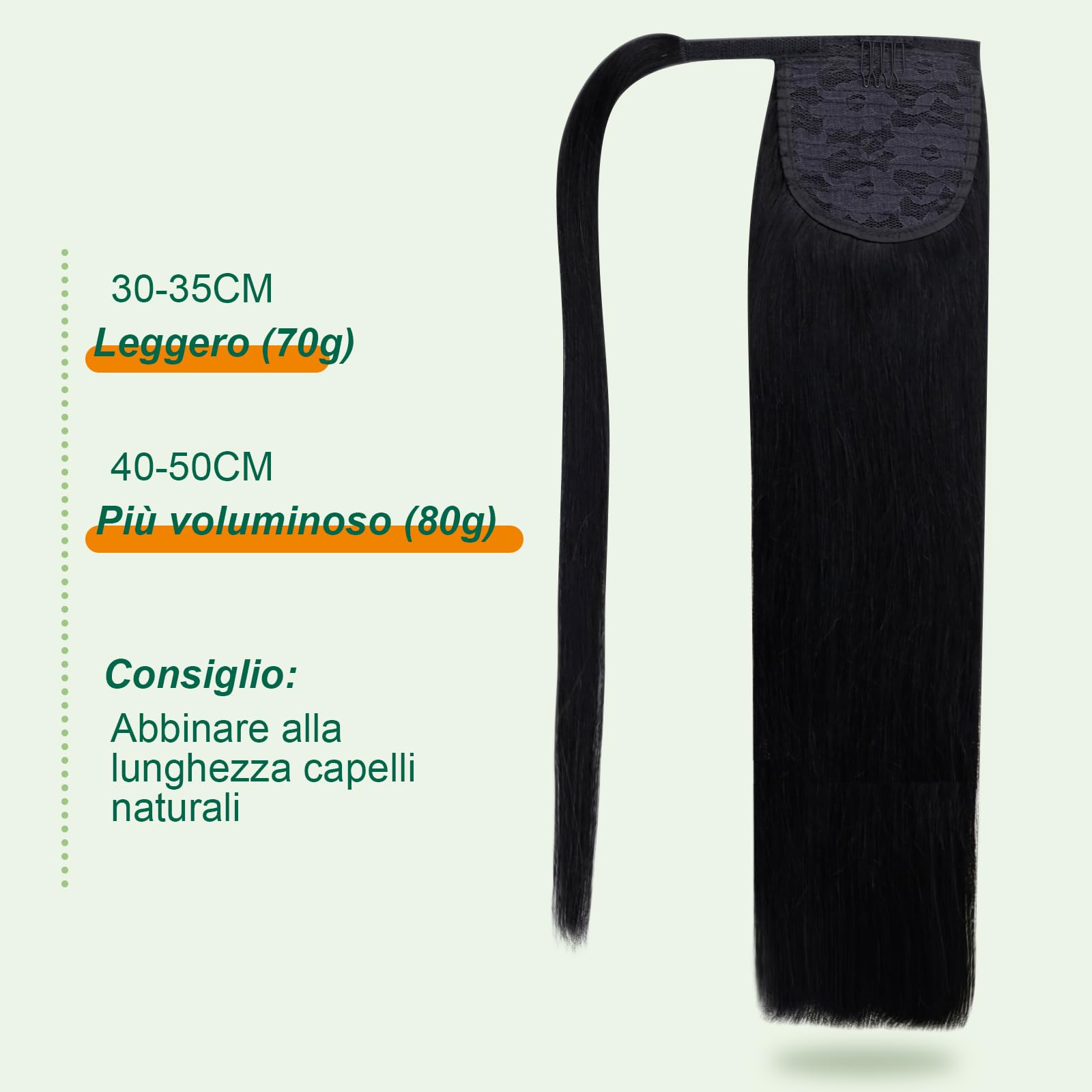 Easyouth Coda di Cavallo Capelli Veri Naturali Coda Cavallo dei Veri Capelli Ponytail Colore Nero Naturale Coda Capelli Extension Veri Nero 80g 50cm #1
