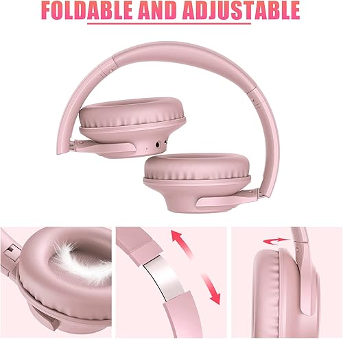 Miniatura 6 de KVIDIO Auriculares Bluetooth sobre la oreja, 65 horas de reproducción, auriculares inalámbricos con micrófono, auriculares ligeros plegables con