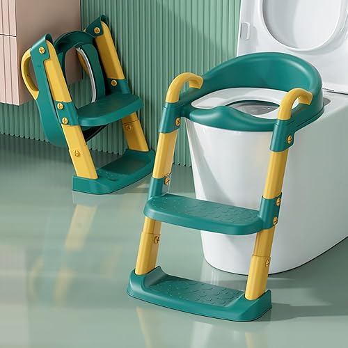 Asiento de inodoro de entrenamiento para niños y niñas, asiento de inodoro con escalera, asiento plegable para inodoro con diseño antideslizante,