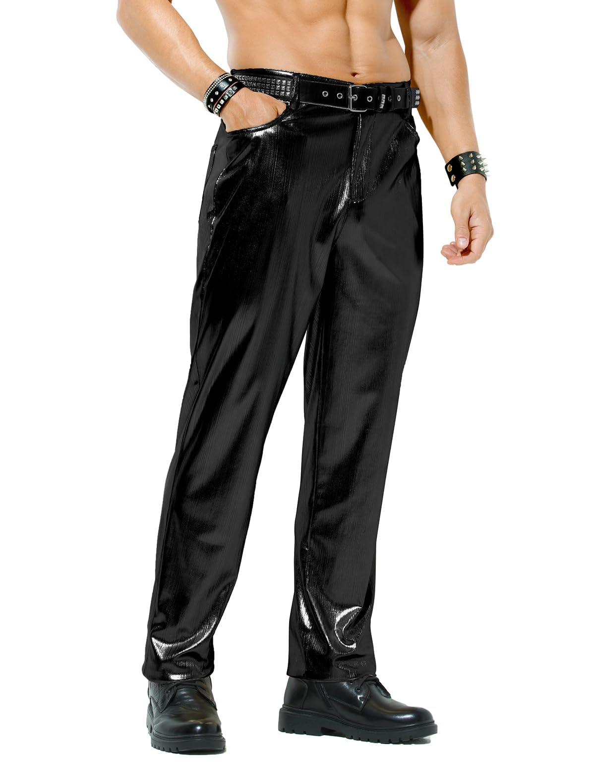 Casey Kevin Metallic Glänzende Silber Hose - Pailletten Goldene 80er Party Disco Glitzer Metallic-Hosen - Nightclub Bühne Kostüme