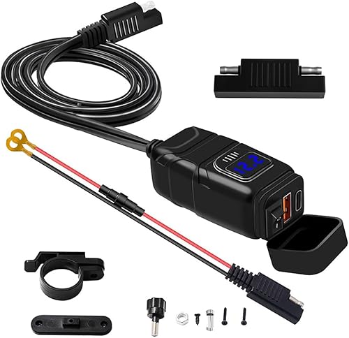 Cargador de teléfono USB para motocicleta, adaptador SAE a USB impermeable con voltímetro e interruptor de encendidoapagado, cargador doble de carga
