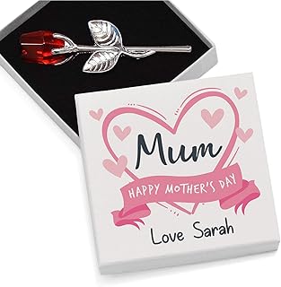 Mothers Day Gifts for Mum, Mummy, Nanny - PERSONALISED Happy Mothers Day Red Rose Gifts for Mummy, Mommy, Mammy, Nanny, Nan, Granny - Crystal Glass Red Rose Gifts from Son Daughter