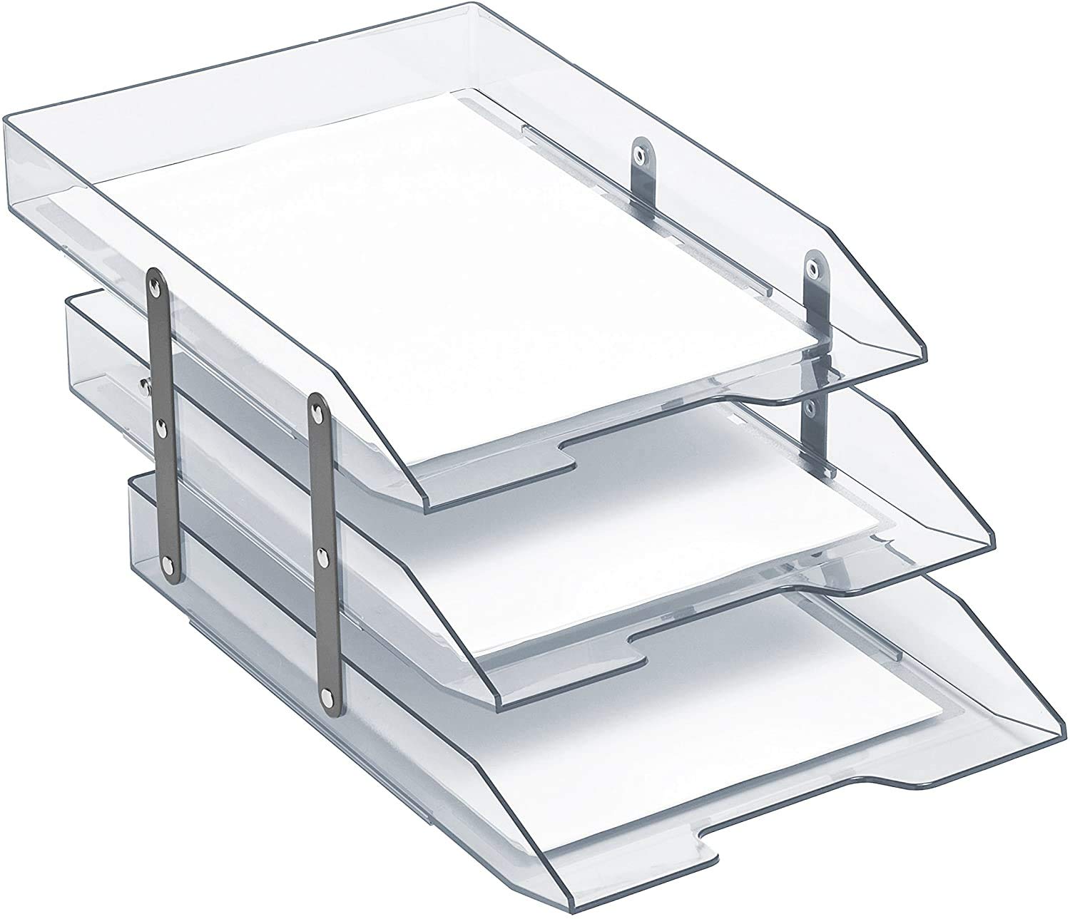 Acrimet Zusammenklappbares Gelenk-Briefablagesystem 3-stöckig Kunststoff Schreibtisch-Ablage (Transparent Farbe)