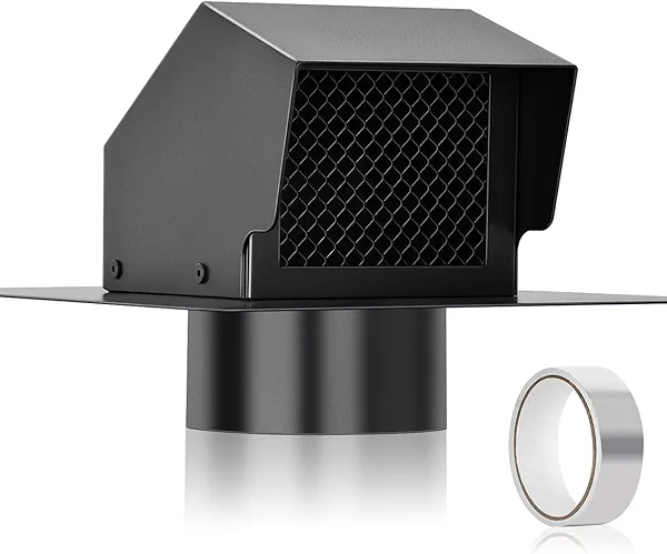 Trivd Frol 4 Inch Roof Vent Cap, Heavy Duty Galvanized Steel Removable Roof Exhaust Vents for Houses, Home Ventilation System with Damper, Black