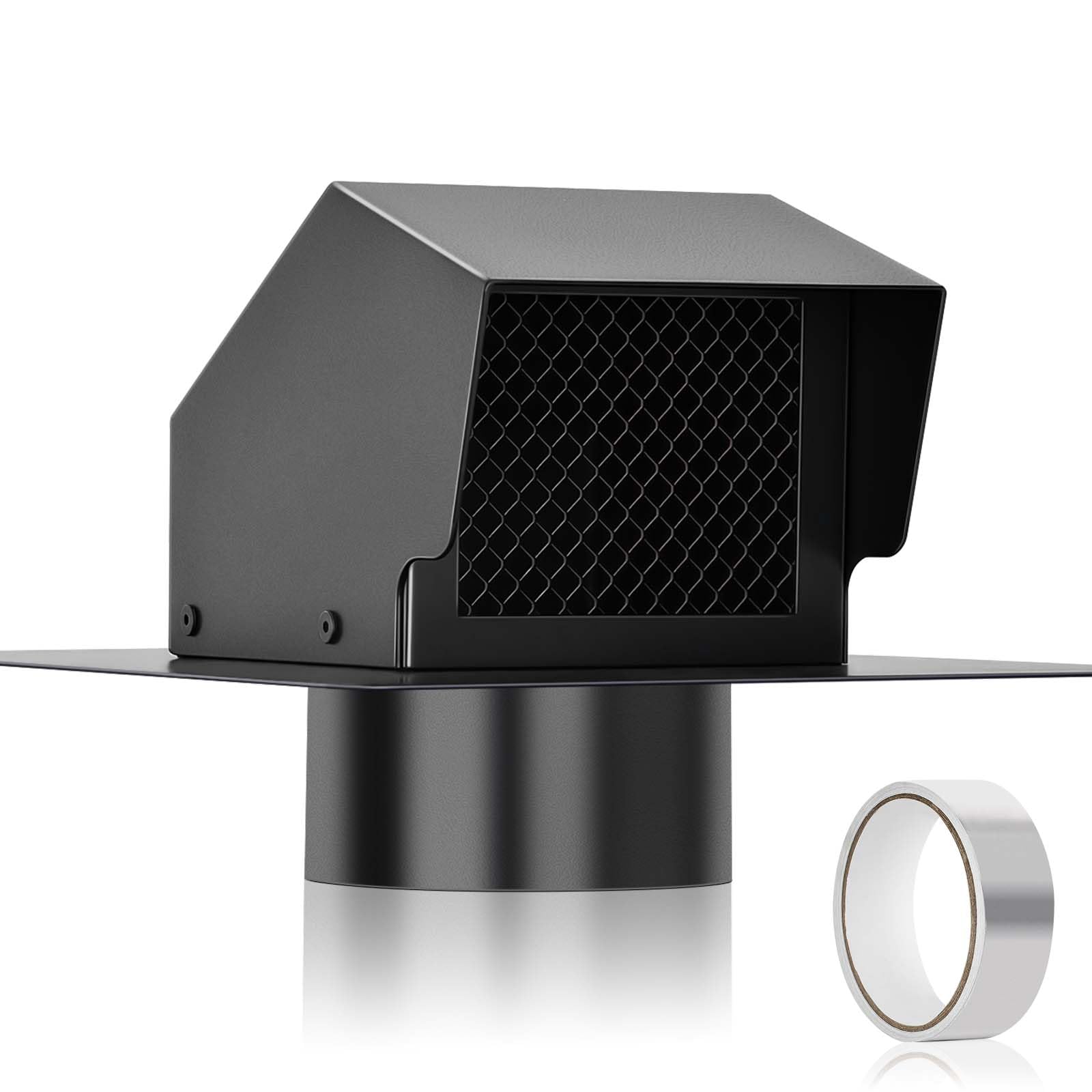 4 Inch Roof Vent Cap, Heavy Duty Galvanized Steel Removable Roof Exhaust Vents for Houses, Home Ventilation System with Damper, Black