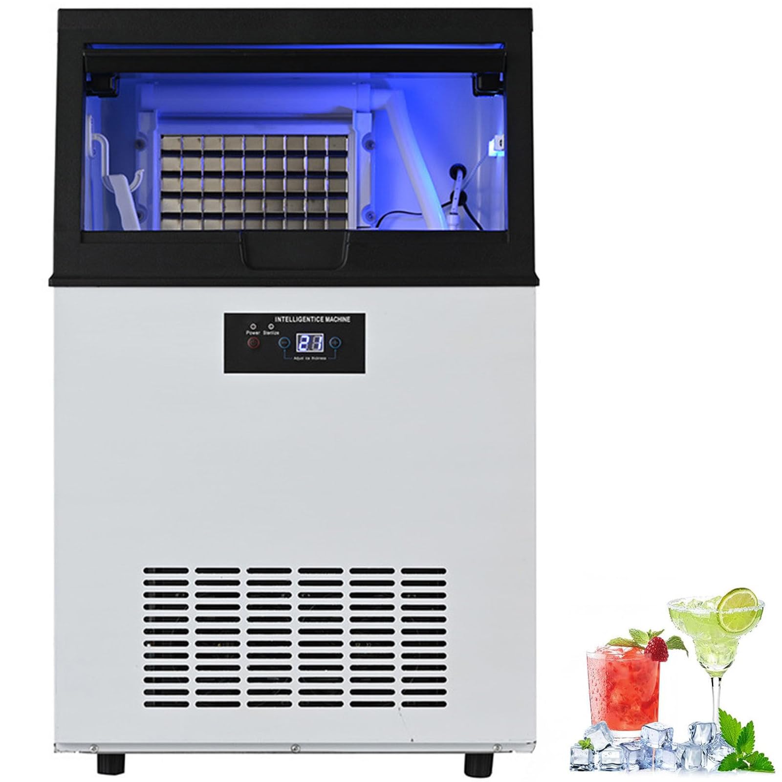 ZenSeFarin Commercial Ice Machine, Industrial Ice Maker Machine with 15kg Ice Storage Capacity, Freestanding Stainless Steel Ice Cube Machine 50kg/24H for Bar Home Supermarkets