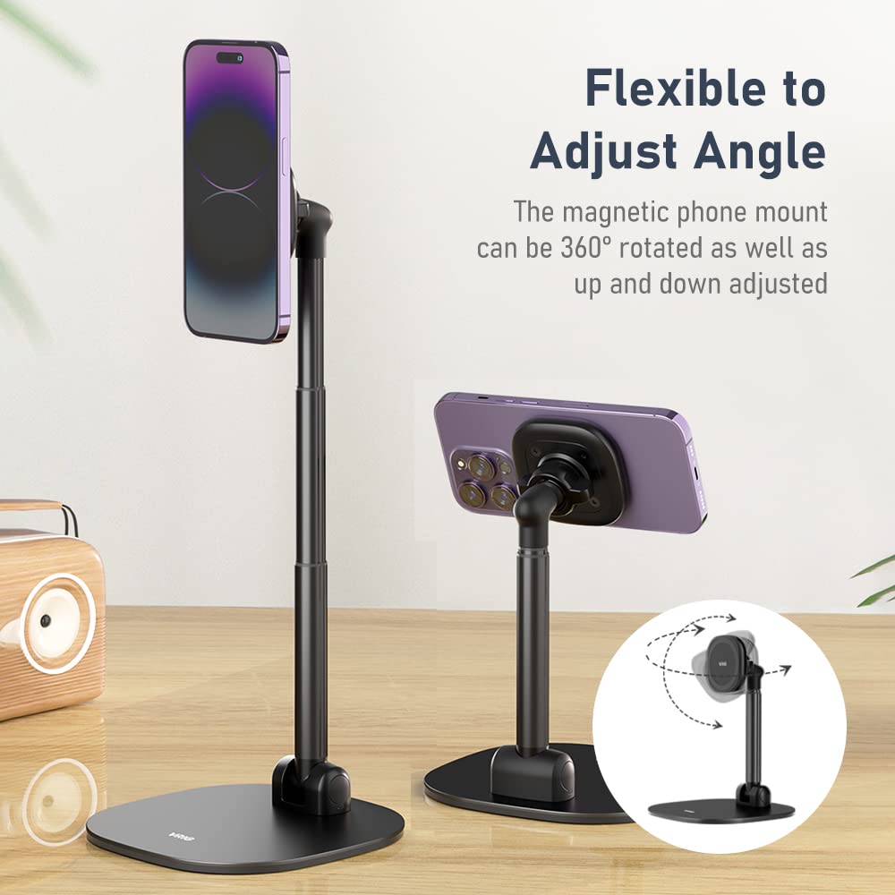 Irfora MG-04 Supporto per telefono da scrivania pieghevole con supporto magnetico girevole a 360°, ricambio regolabile in altezza per smartphone serie 14/13/12