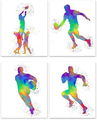 Abstract Rugby Wall Art Print 8 x 10 Set of 4 Unframed, White Background, Gift for Dad, Rugby Player, Team, Coach, Referee, Fathers Day. Office Teen