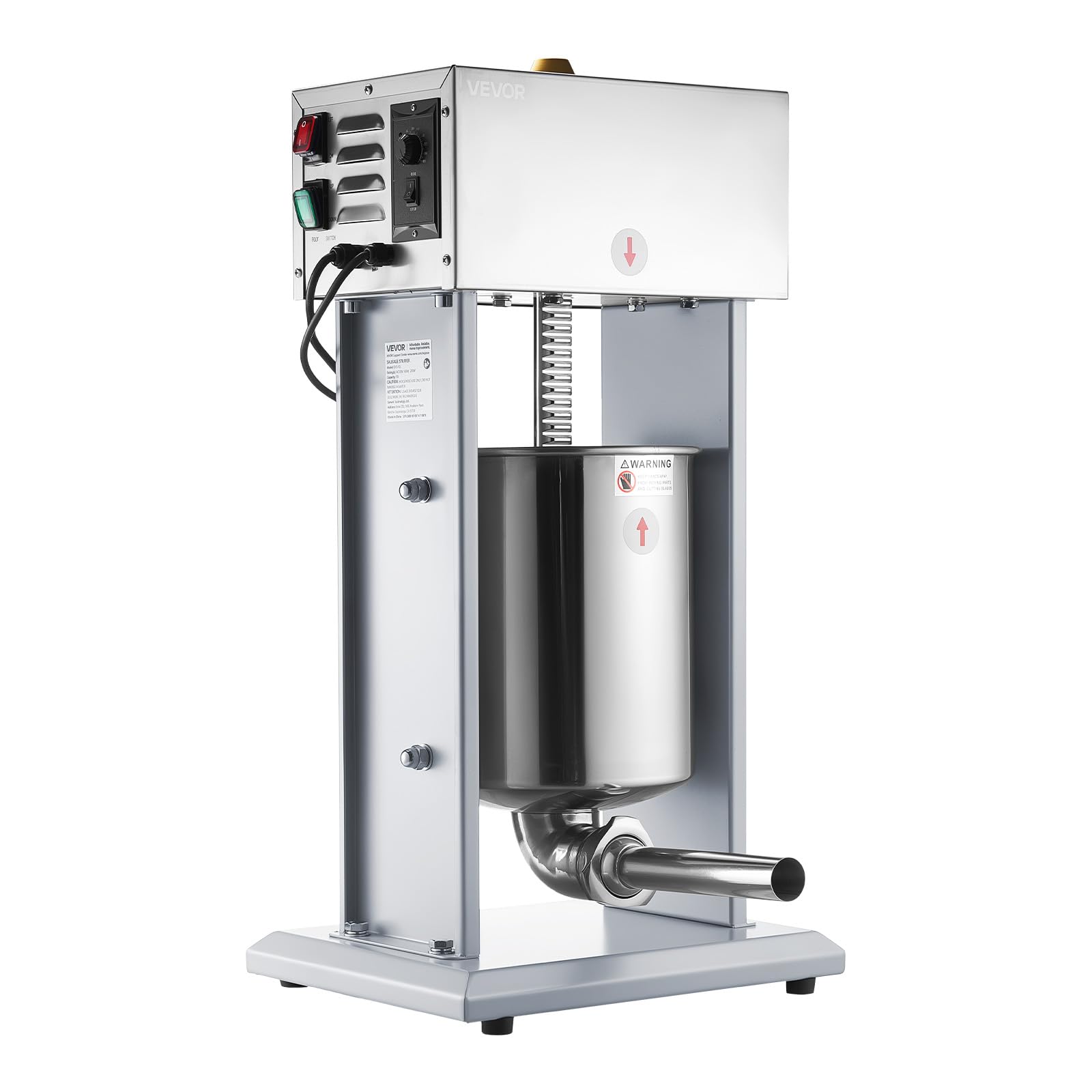 VEVOR Embutidora Eléctrica de Salchichas Capacidad de 10 L, Embutidora Vertical de Acero Inoxidable con Ajuste de Velocidad Continuo, Pedal y 4 Tubos de Llenado, para Restaurante, Supermercado