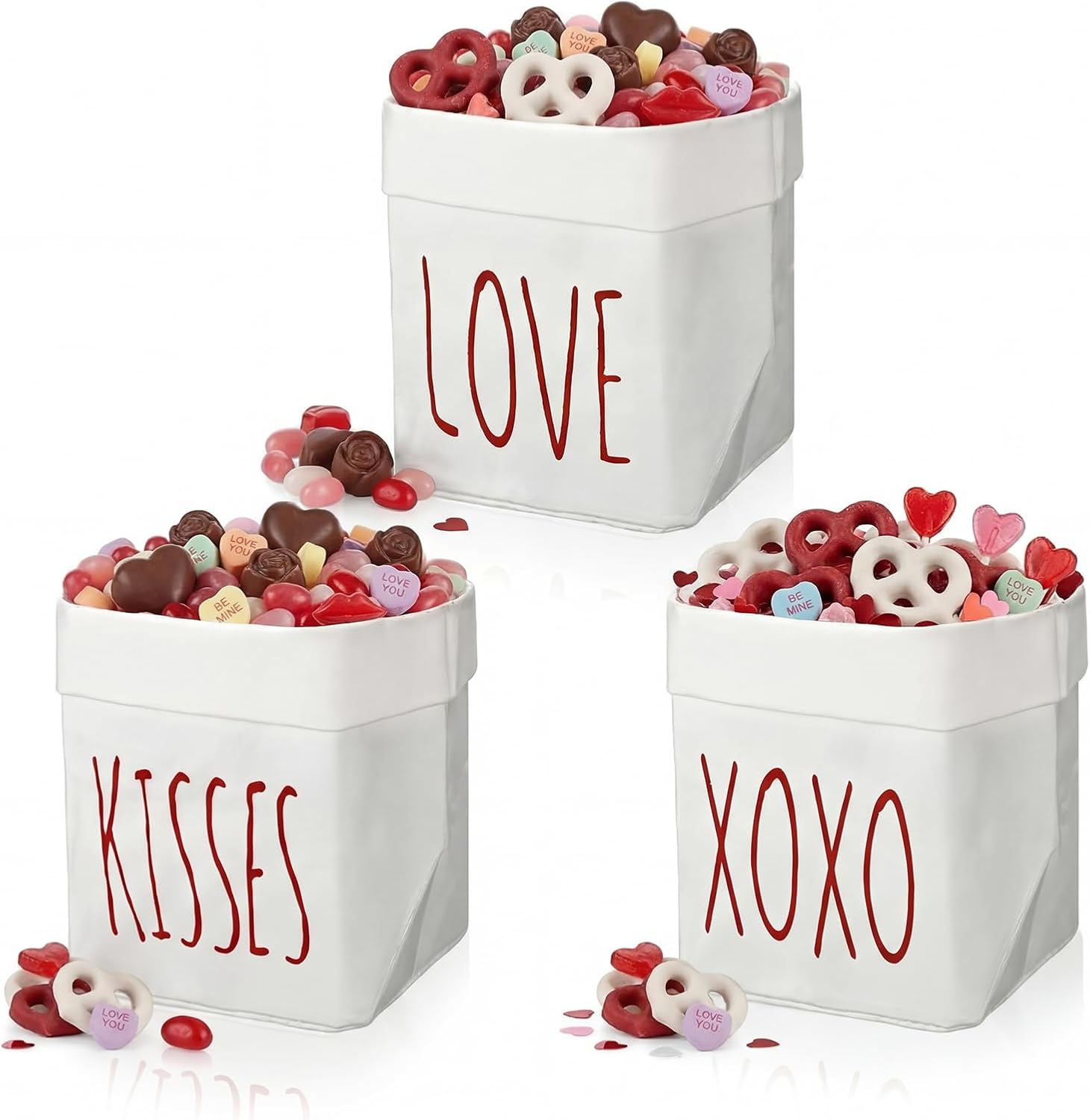 FoldTier 3 Pcs Valentine's Day Candy Dish Small Serving Bowls Farmhouse Tiered Tray Decor Rustic Candy Pot Washable Paper Valentines Tabletop Centerpiece for Table Shelf Decorations Gift