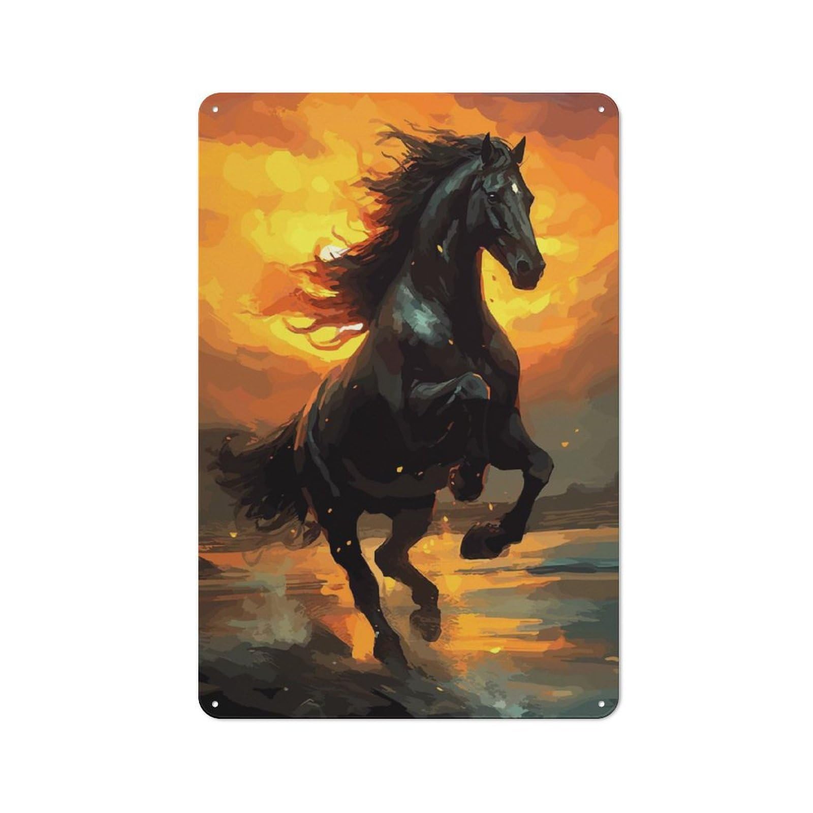 Horse Watercolors Rustic Tin Wall Plaque 30x20cm for Kitchen Or Home Bar, A Winter Wall Decor Update for Kitchen Decor Lovers