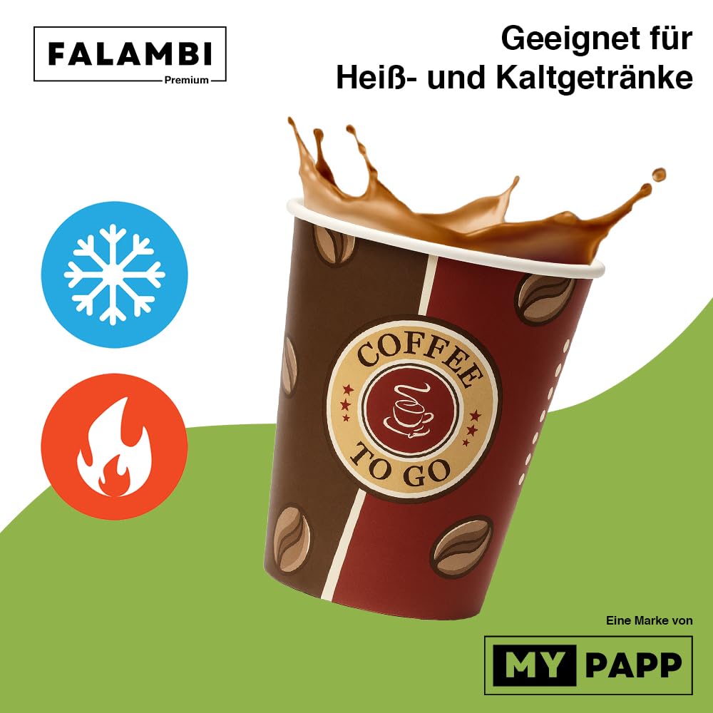 FALAMBI 1000 Stk. Kaffeebecher Coffee to go, Pappbecher 200 ml, 8oz - Made in Germany | Einwegbecher zum Mitnehmen | Papierbecher Für Heiß- & Kaltgetränke
