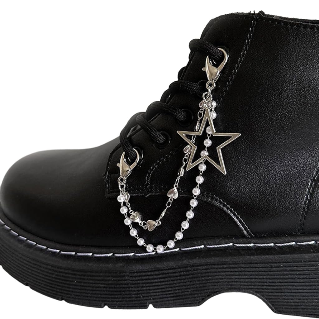 FUXIU Double Layer Shoe Chain Canvas Shoes Chains Punk Style Star/Heart Pearls Shoe Buckles Jewelry Trendy Y2k Accessories