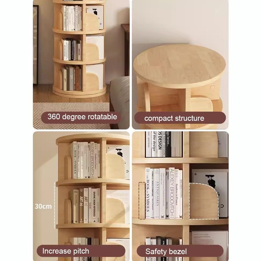 INTEXCA Libreria Girevole A 6 Ripiani In Legno Massello - Girevole 360° Impilabile - Beige 191x46x46 Cm