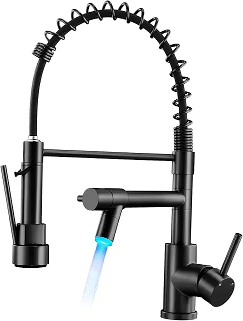 Warmiehomy LED Küchenarmatur Schwarz - 360° schwenkbar mit Doppelauslauf