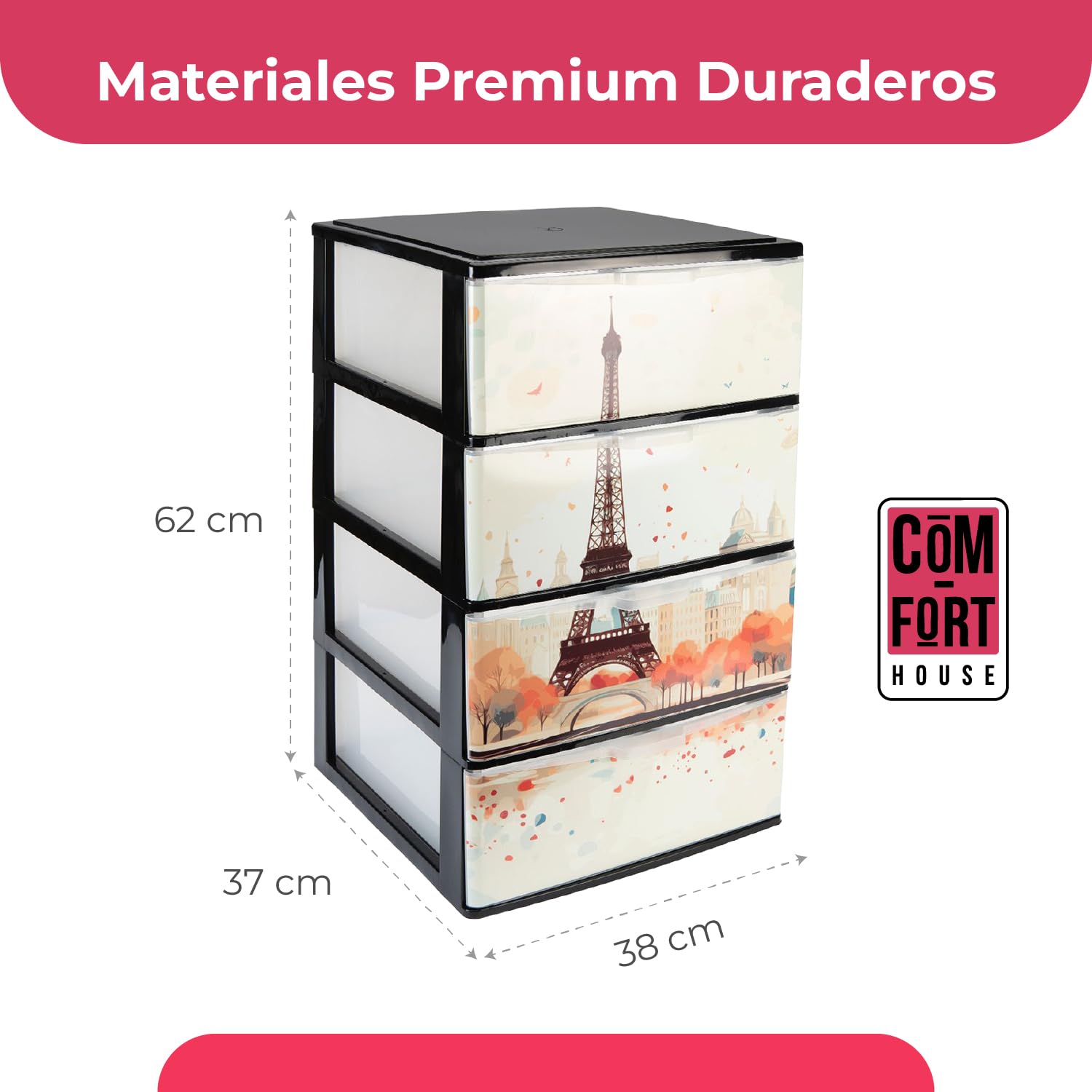 COM-FORT HOUSE Kunststoff-Kommode Iris Paris 4 Schubladen