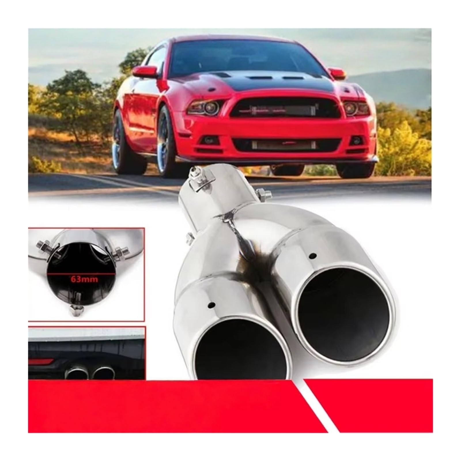 NiSza Coche Cola de Escape Silenciador Cromado Inoxidable Salida 63mm Punta Tubo Escape embellecedor Extremo Revestimiento Garganta Trasera modificada Herramientas Plateadas