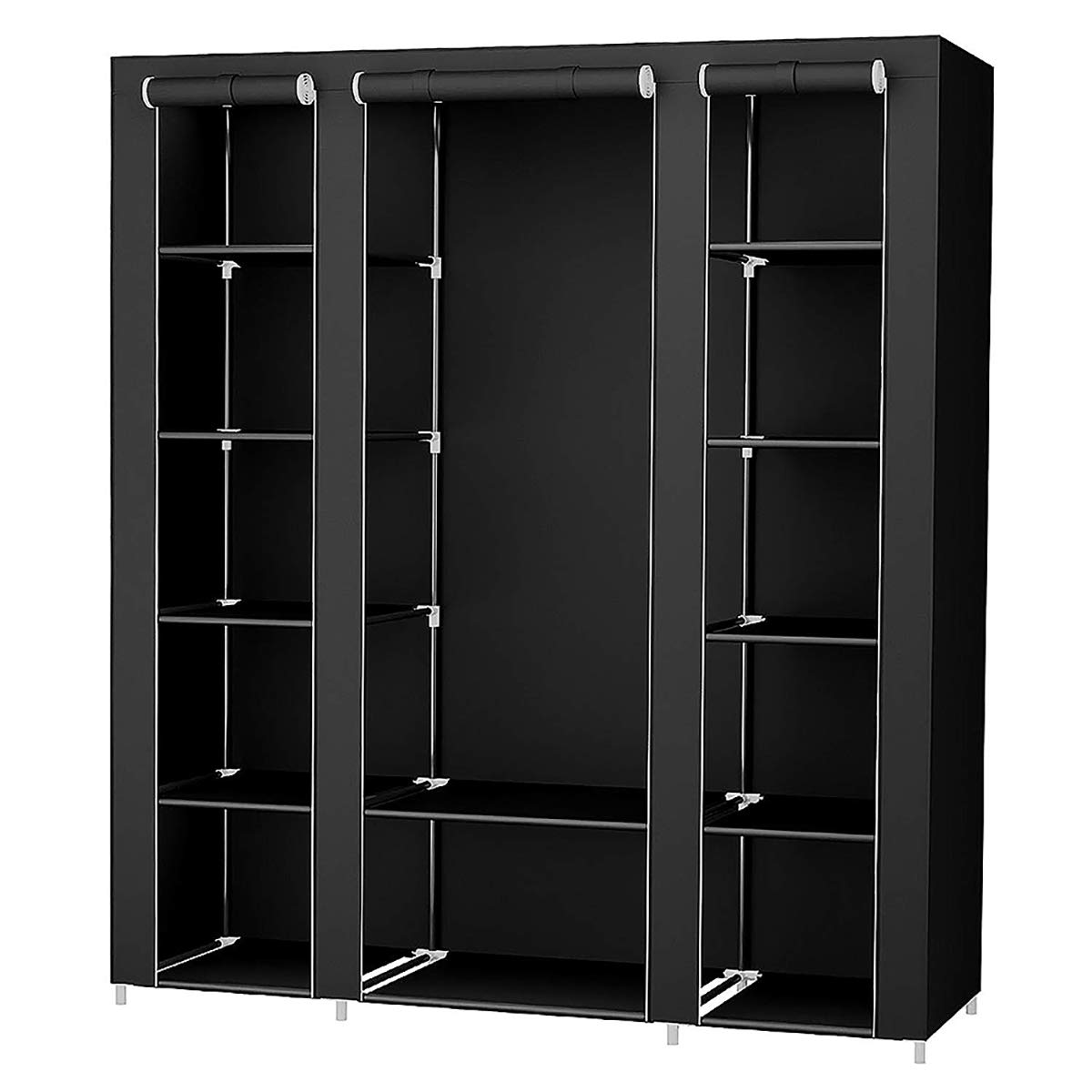 Hohe Qualität Tragbare Kleiderschrank Große Stoff Kleiderschrank Lager Organizer for Kleidung, Taschen, Spielzeug, Schuhe, Wohnzimmer, Schlafzimmer, Schwarz (Color : Schwarz)