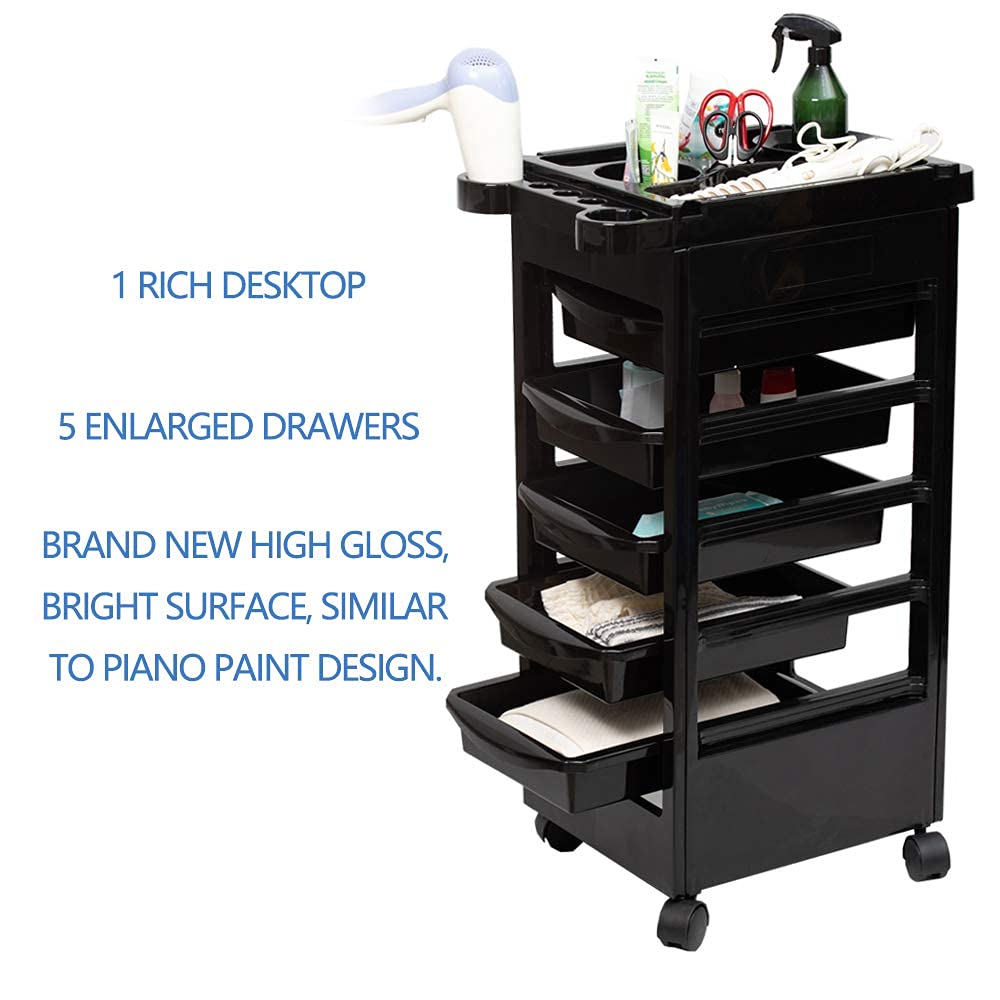 Friseurwagen Salon Trolley 5 Schubladen Schwarz