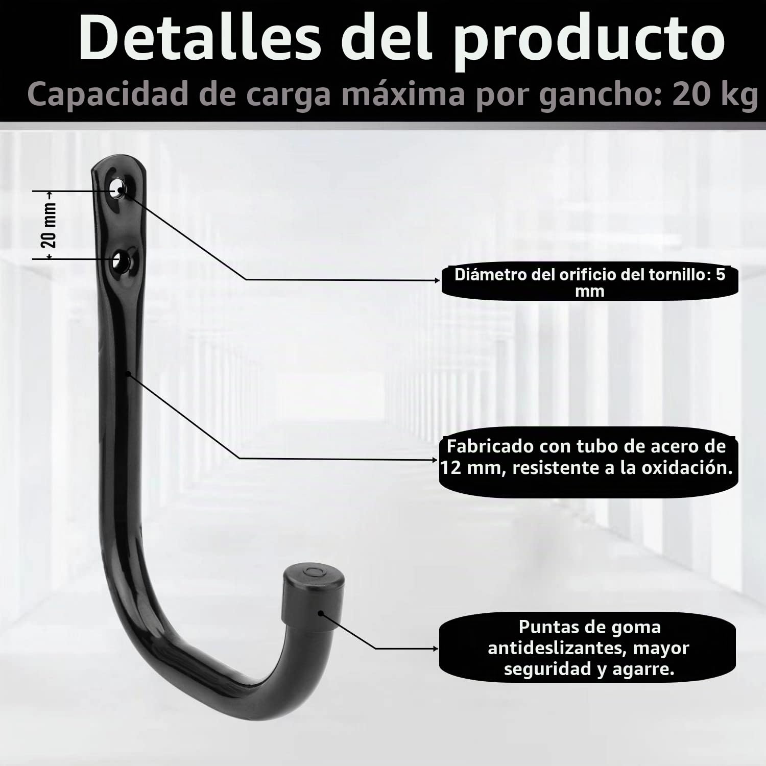 Ganchos de garaje, paquete de 6 ganchos de almacenamiento resistentes, ganchos de herramientas de jardín de 10,5 cm, ganchos de fijación para montaje en pared