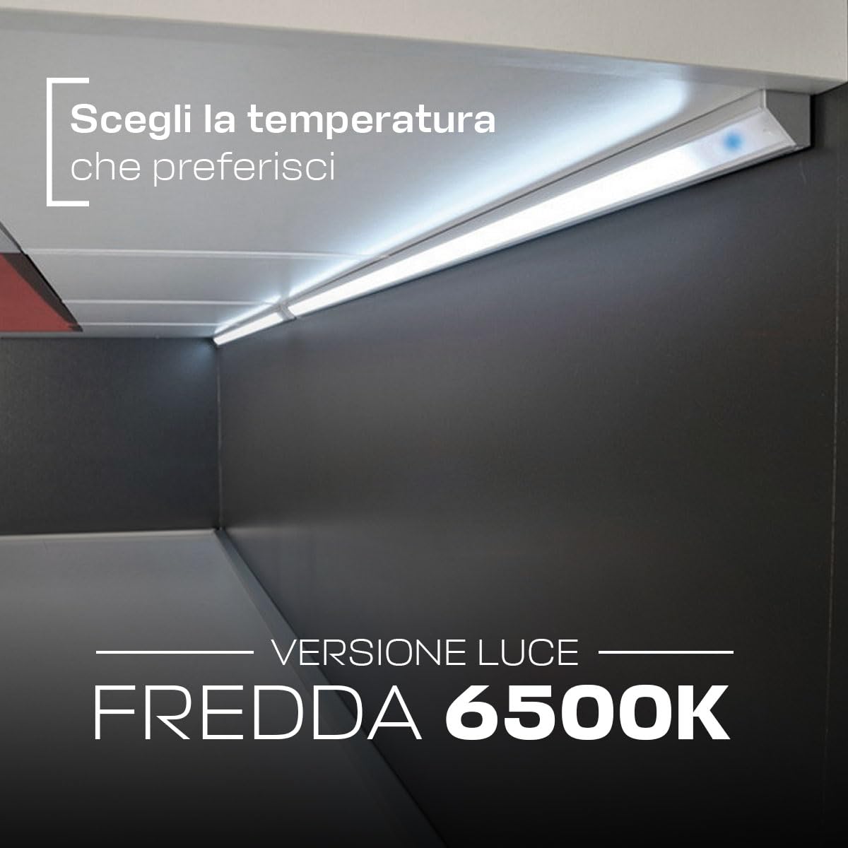 Barretta a Led Angolare con Misura Personalizzabile da 30cm a 200cm - Lampada LED per sottopensili piano cottura scrivania e piano di lavoro - Dimmerabile (180 cm, Luce Naturale 4000K)