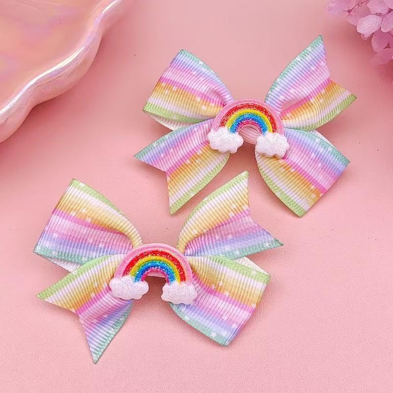 Lazos para el cabello arcoíris para niñas, 2 piezas, clip cocodrilo pequeño miniatura 2