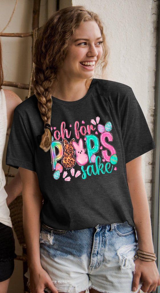 Easter Shirts for Women: Oh for Peeps Sake Tshirt Cute Rabbit Graphic Tees Easter Gift Short Sleeve Tops - Image 3
