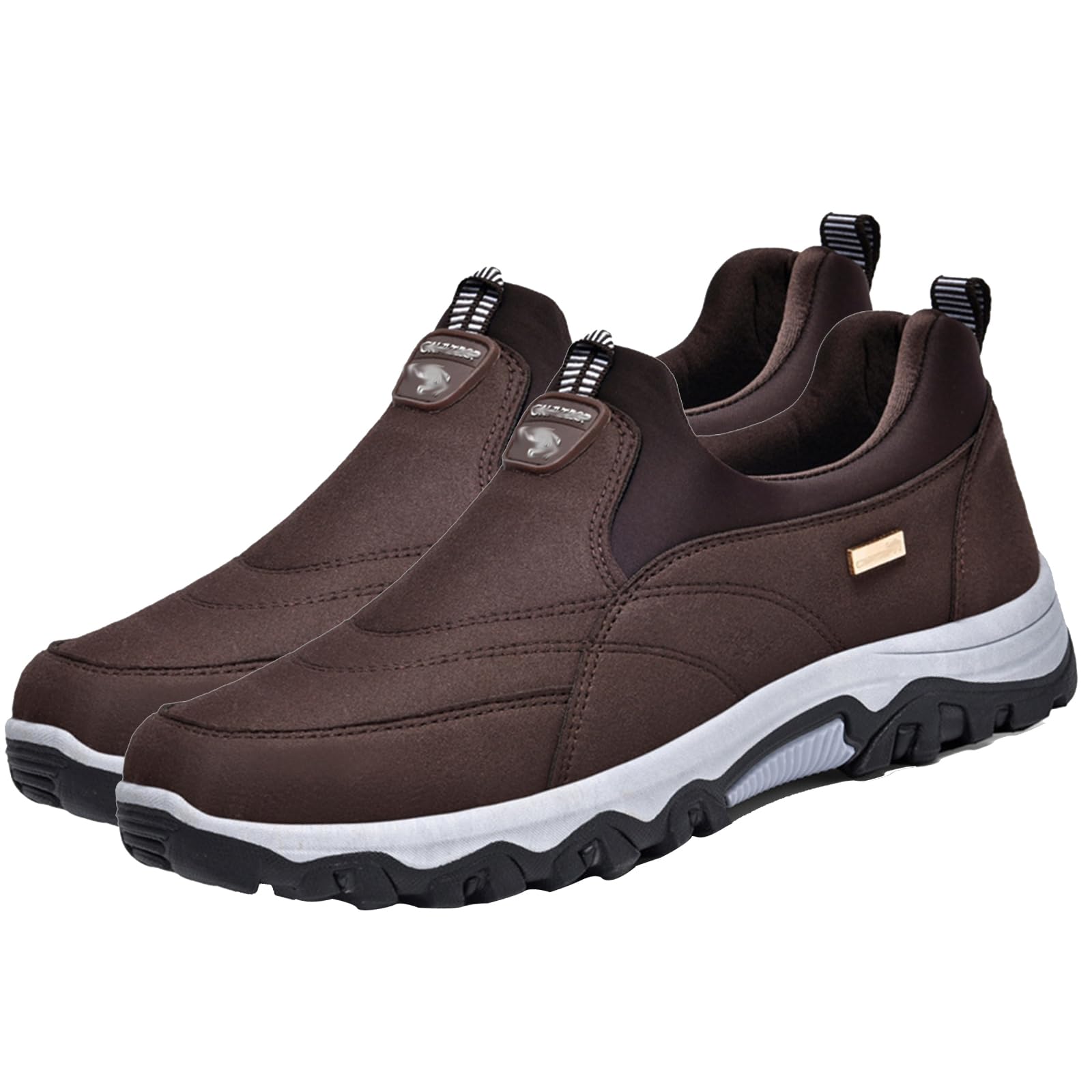 Chaussures Orthopédiques Pied Large Chaussure de Marche Homme en Cuir Suédé Mocassins Confortables avec Soutien de la voûte Plantaire,Marron,45 EU
