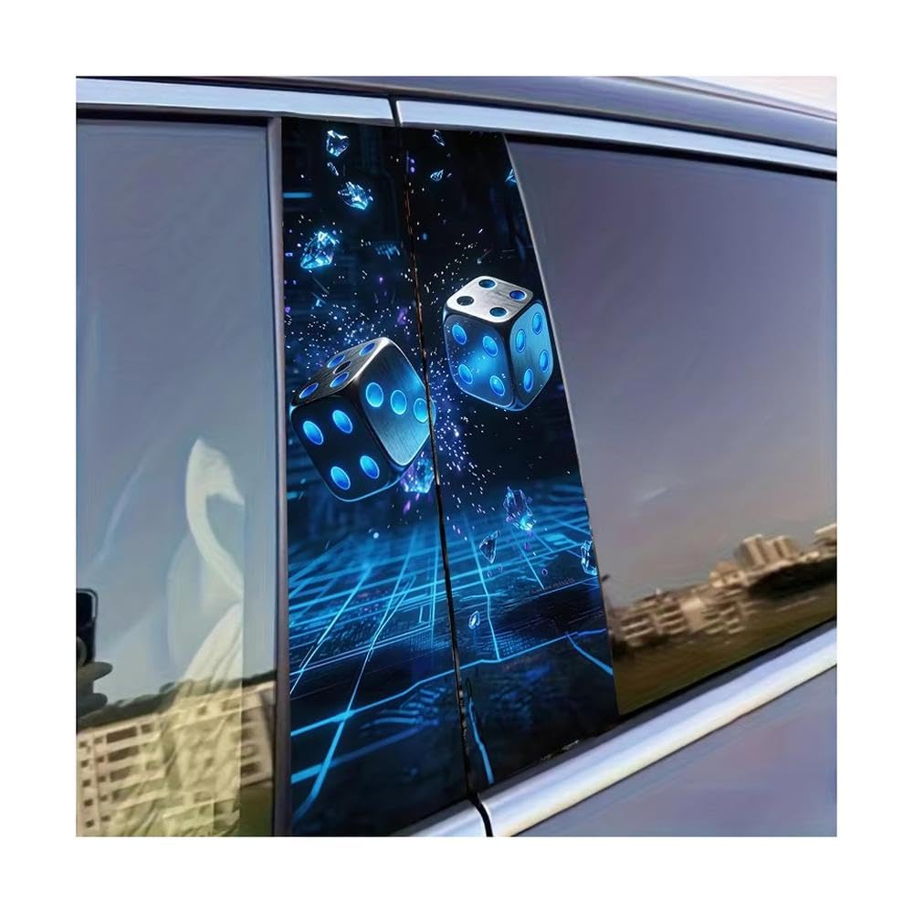 Dabhuoc One Color Car Parts 2Pcs Car Center Pillar Sticker Cyber Dice Glossy Material Protective Film