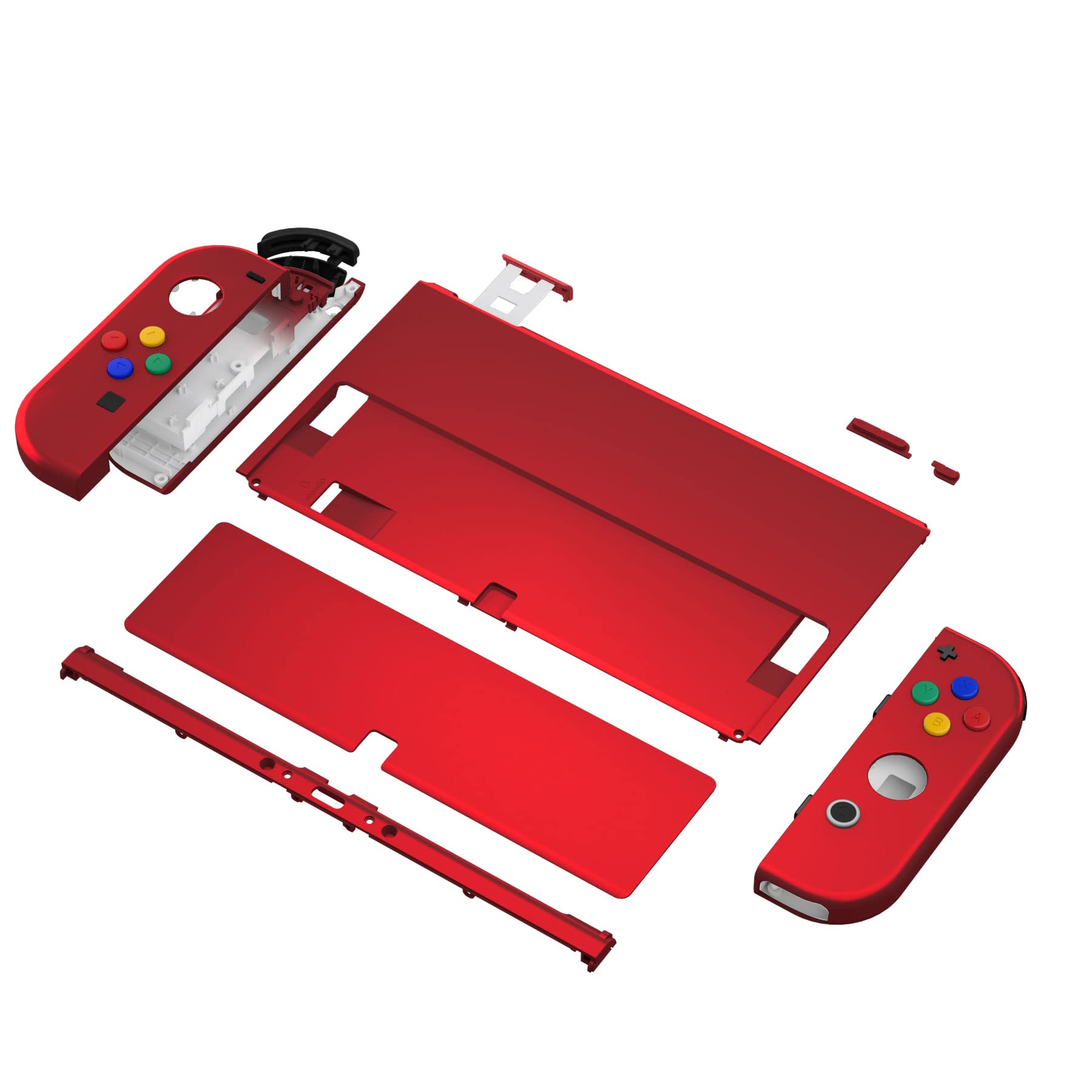 eXtremeRate Cover Pulsanti Tasti Ricambio per Nintendo Switch OLED Console Joycon,Custodia Posteriore Controller Scocca&Supporto Kickstand Metallo per Nintendo Switch OLED-Rosso Vampiro