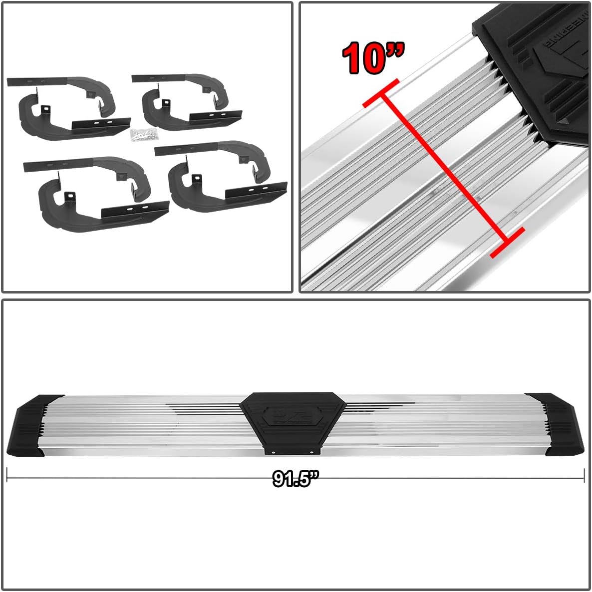 J2 Engineering 10'' Running Boards Side Step Bars Compatible with 19-21 Silverado/Sierra 1500 Crew Cab, Metallic/Black, J2-STEPB-ZTL-8261-SS
