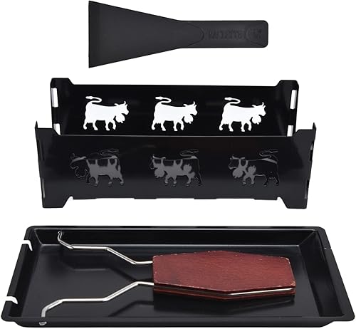 Miniatura 5 de Mini parrilla de raclette de queso, herramienta antiadherente con mango para placa suiza, rectangular, hierro caoba, parrillas de raclette negras