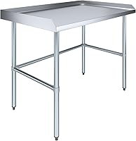 Vista 13 de AmGood Mesa de trabajo comercial con base abierta con salpicaduras y salpicaduras laterales, mesa de preparación de acero inoxidable para cocina