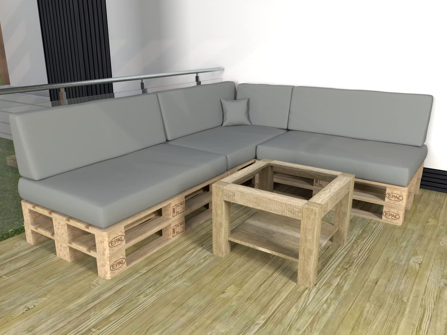 POKAR Euro Pallet Seating Set of 2: 1x seat cushion 120x80cm + 1x back cushion 120x40cm, cold foam, removable covers, Home Garden Furniture DIY, indoor outdoor pillow, without pallets, Beige — view 81