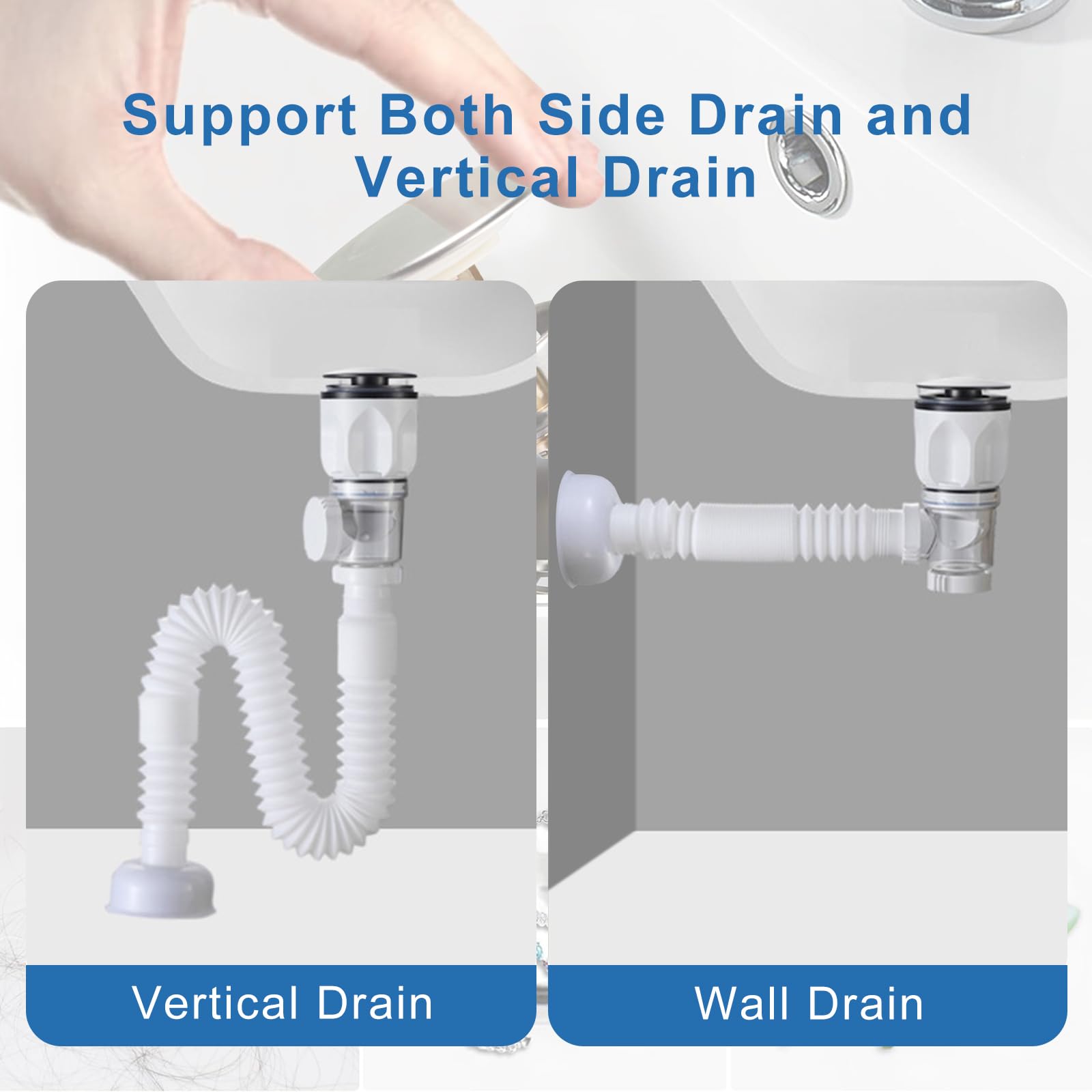 Desagüe Clic-Clac para Lavabo con Sifón Flexible,Blanco