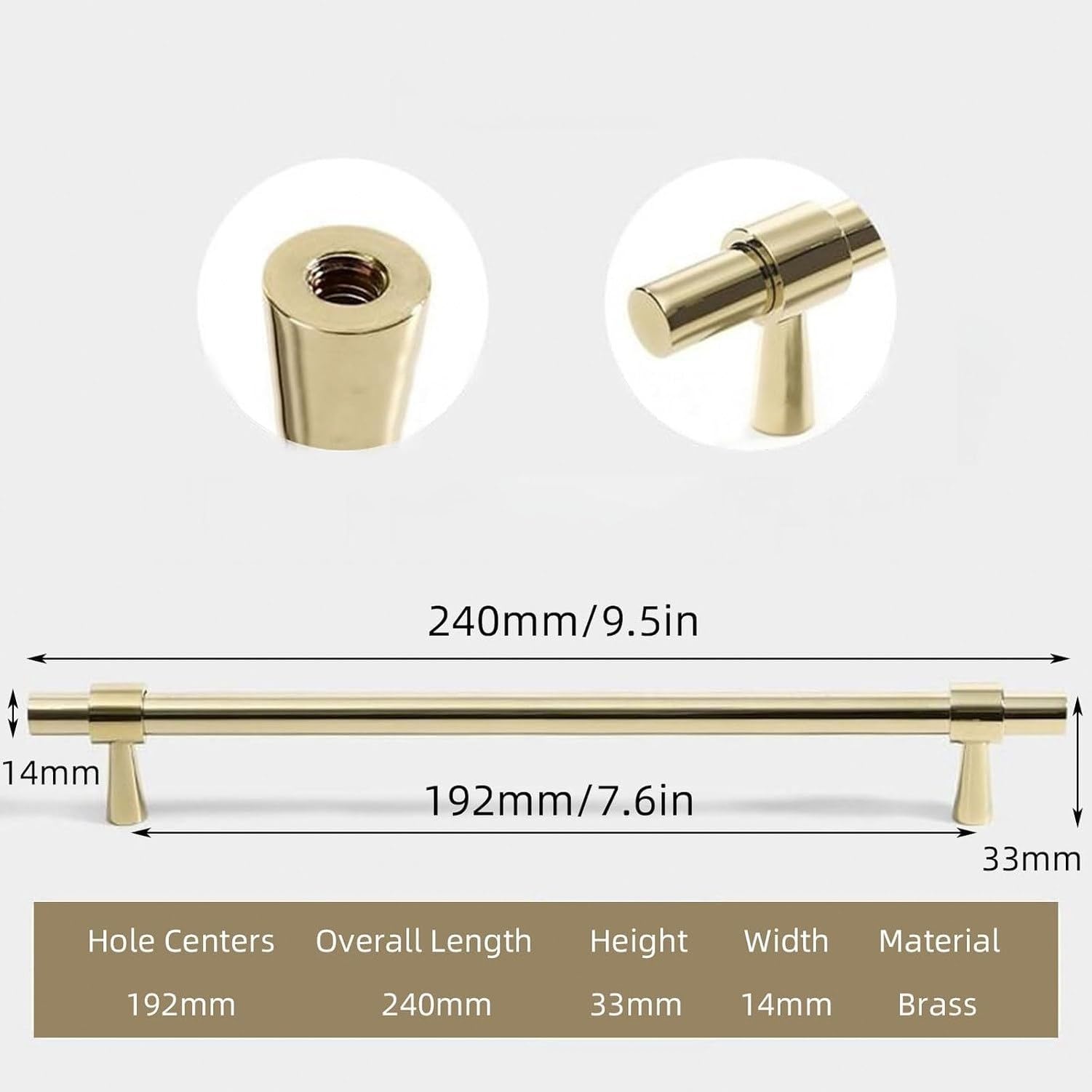Goldene Möbelgriffe Messing 2er Set, Gold, Hole Centers：192mm/7.6in