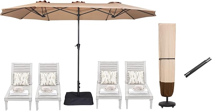 SUPERJARE 13FT Outdoor Patio Umbrella with Base Included and Patio Umbrella Cover with Rod for 7 to 11 Ft Umbrellas & 15 Ft Double-Sided Umbrellas