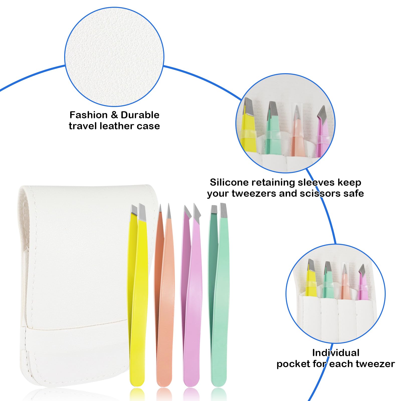 7 Pezzi Pinzette di Precisione Pinzetta Sopracciglia Professionale in Acciaio Inossidabile per la Rimozione dei Peli Incarniti Punti Neri con Custodia in Pelle per Uomini e Donne