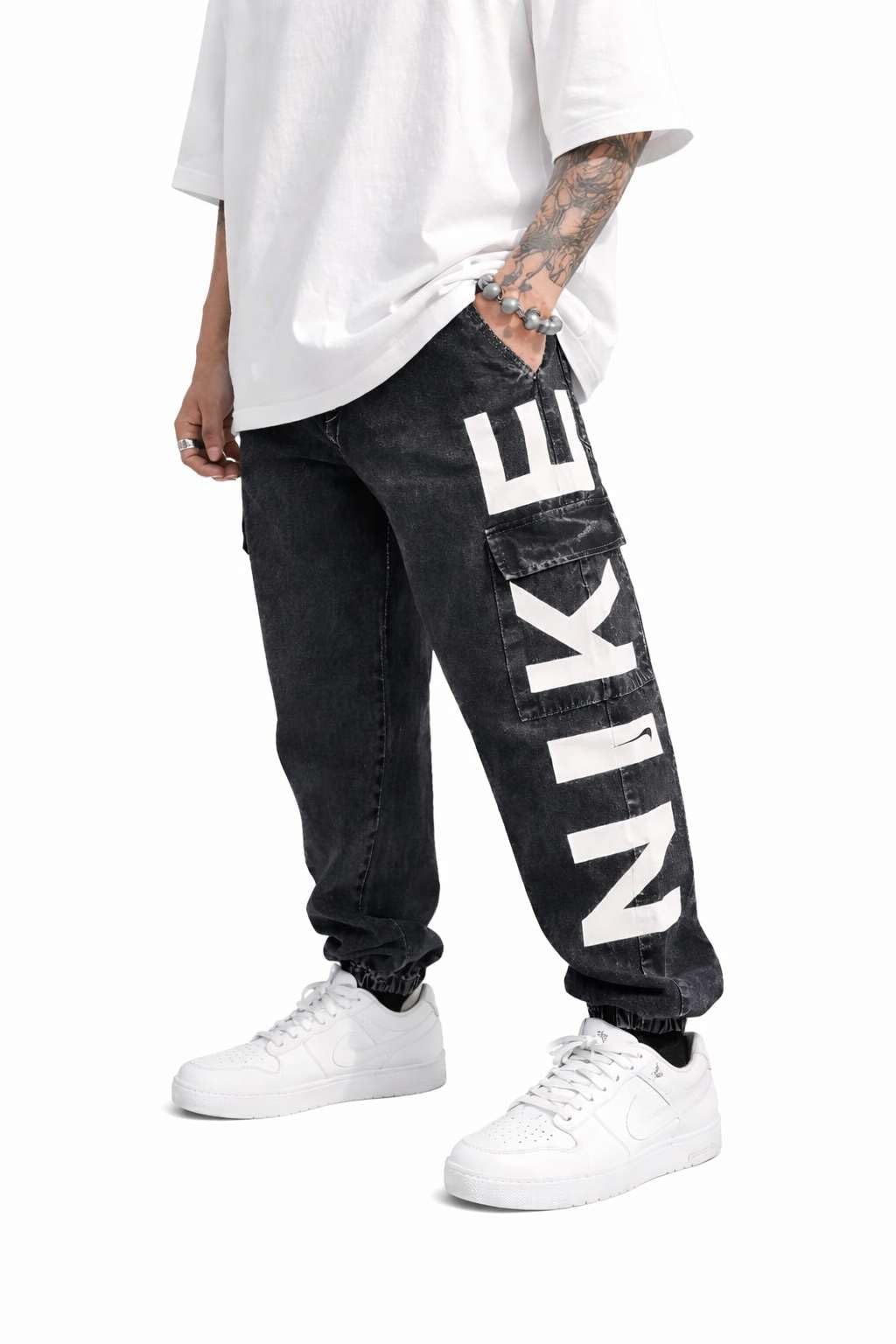 styzon Mens Printed Cargo Jogger Jeans | Relaxed Fit Mid Rise Stretch Denim Pants | Streetwear Multi Pocket Cargo Jeans with Elastic Cuff | Button & Zip Closure-picture-46