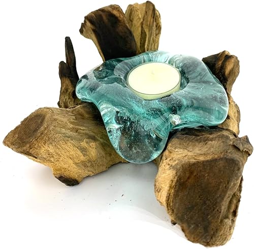 Miniatura 4 de Portavelas de vidrio derretido, decoración costera de vidrio reciclado de madera flotante natural